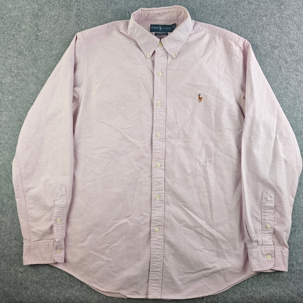 Ralph Lauren Custom Fit Oxford Button Down Shirt Mens Large Pink Multicolor Pony